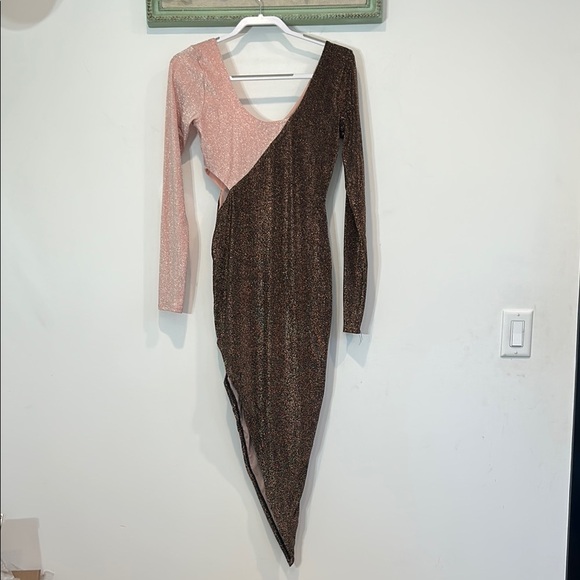 NAKED WARDROBE Cutout Long Sleeve Side Slit Dress In pink copper - Picture 1 of 8